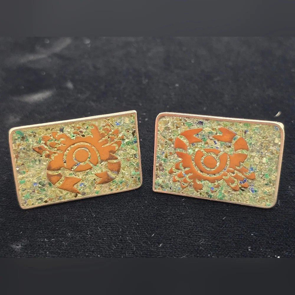 Handmade Mexican Cufflinks Crab Sterling Mixed Metals Stone Inlay July Horoscope